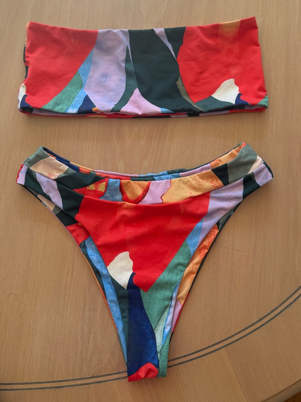 Abstract Multi-Color Bikini Set - Red, Blue, Green, Pink